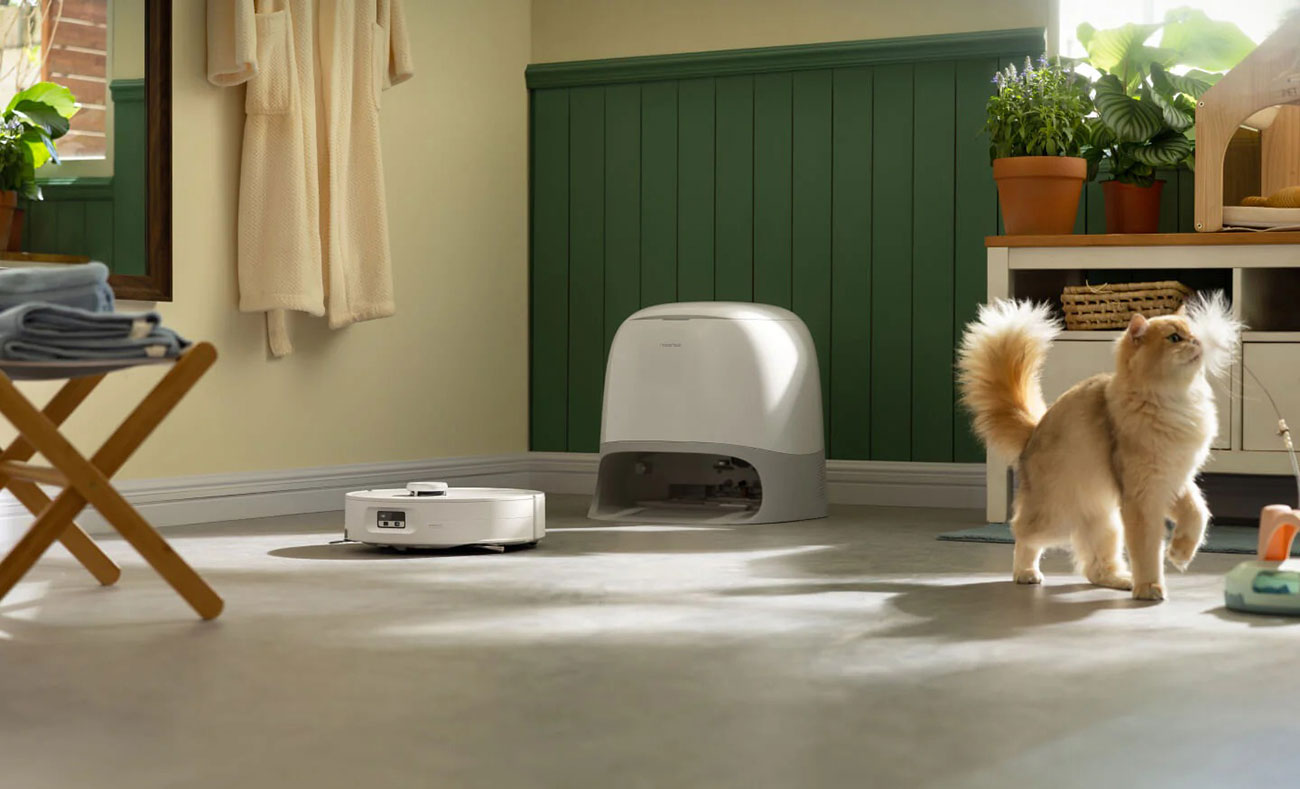 View of Roborock Robot Vacuum in room with cat