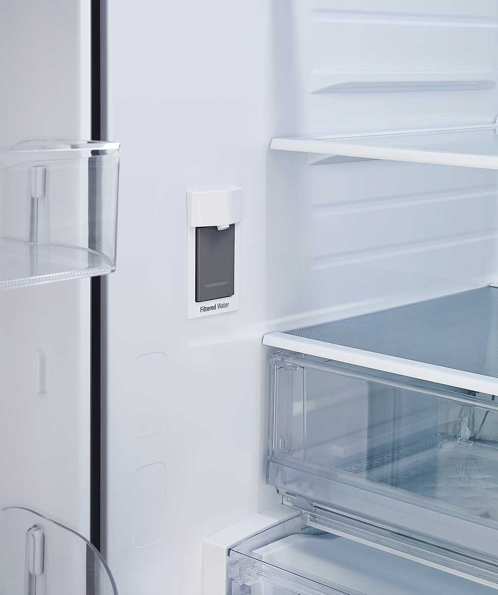 Close-up angle view of internal water dispenser.