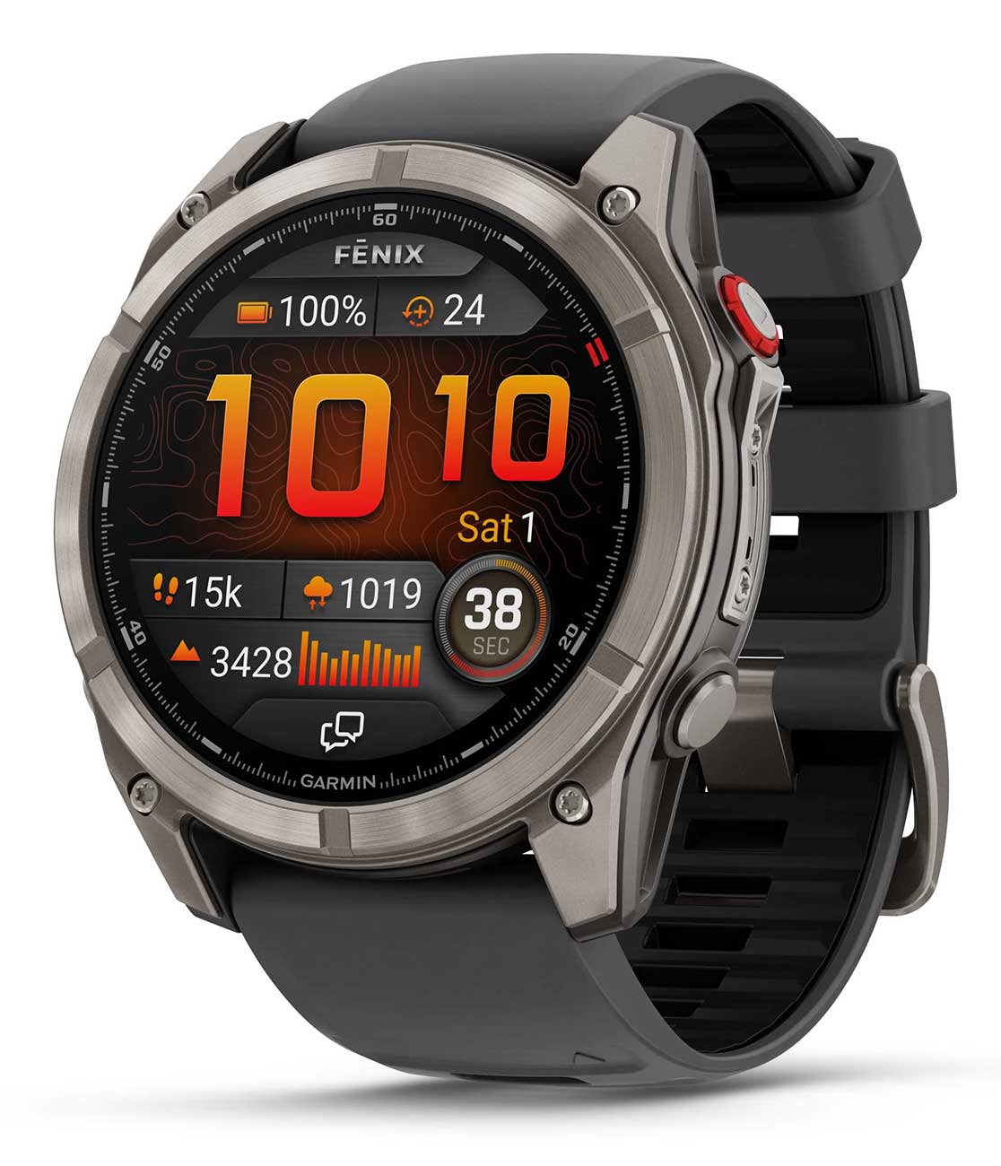 Front Left view of Garmin fenix 8 Pro Smartwatch 51mm AMOLED in Titanium