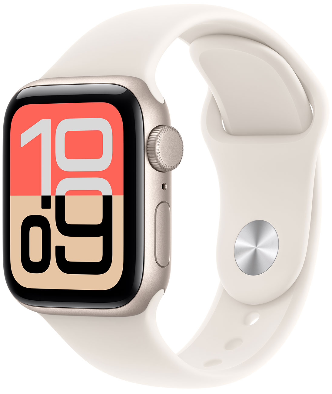 Angled view of Apple Watch SE 3 GPS 40mm Starlight w M/L Band