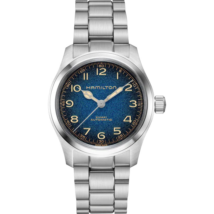 Hamilton men's watch with a blue-to-black dial and stainless steel bracelet.