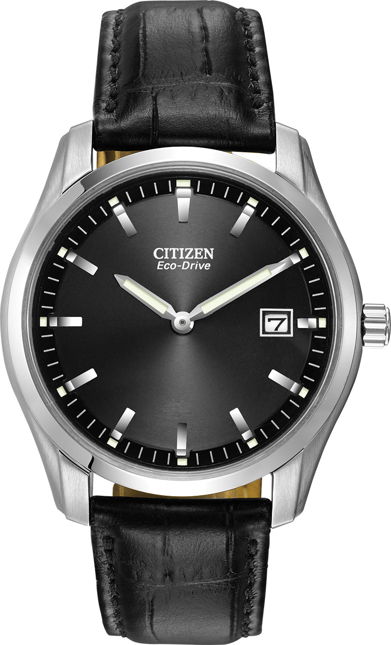 Large Image of the Citizen Eco-Drive Corso Black Dial & Leather Strap Watch