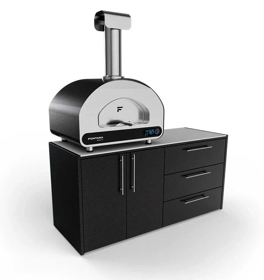 Angled View of Pizza Oven with Cabinet