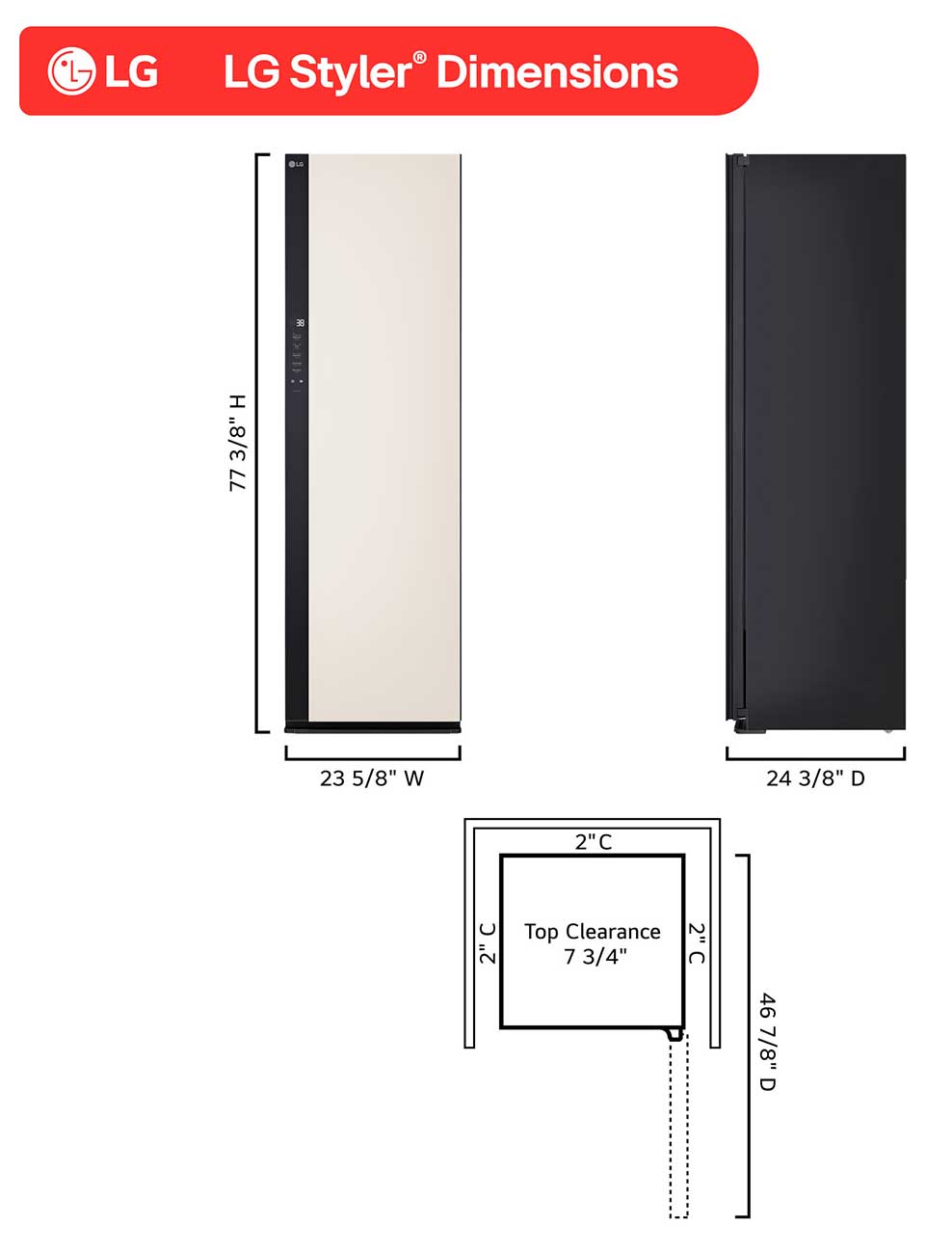 LG Styler Smart Steam Closet Dimensions Detail