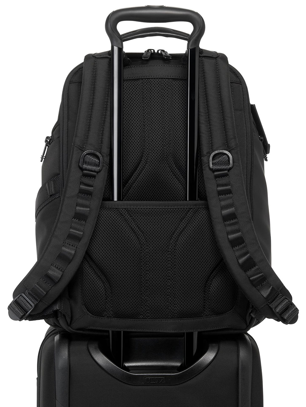 View of the TUMI Alpha Bravo Black Search Backpack Add-A-Bag Sleeve