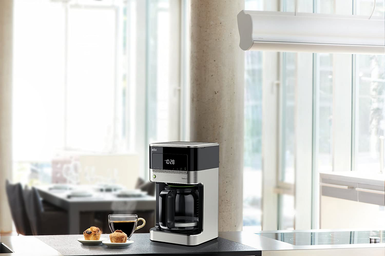 Front Angled View Image of Coffee Maker On Counter 