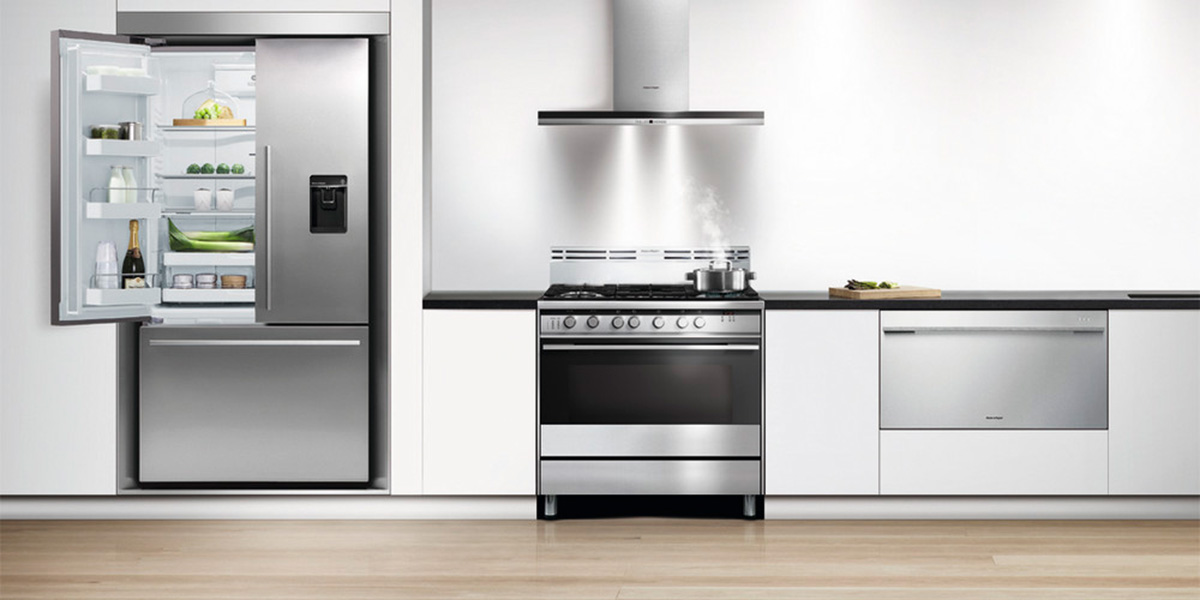 A fisher and paykel kitchen with a white background