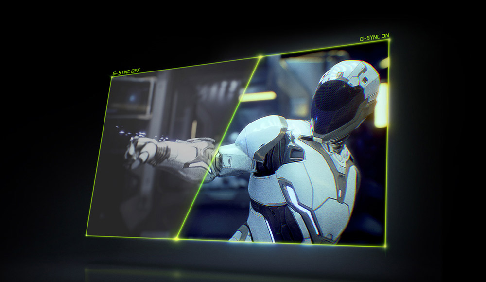 TV screen with graphic overlay showing an adaptive sync process