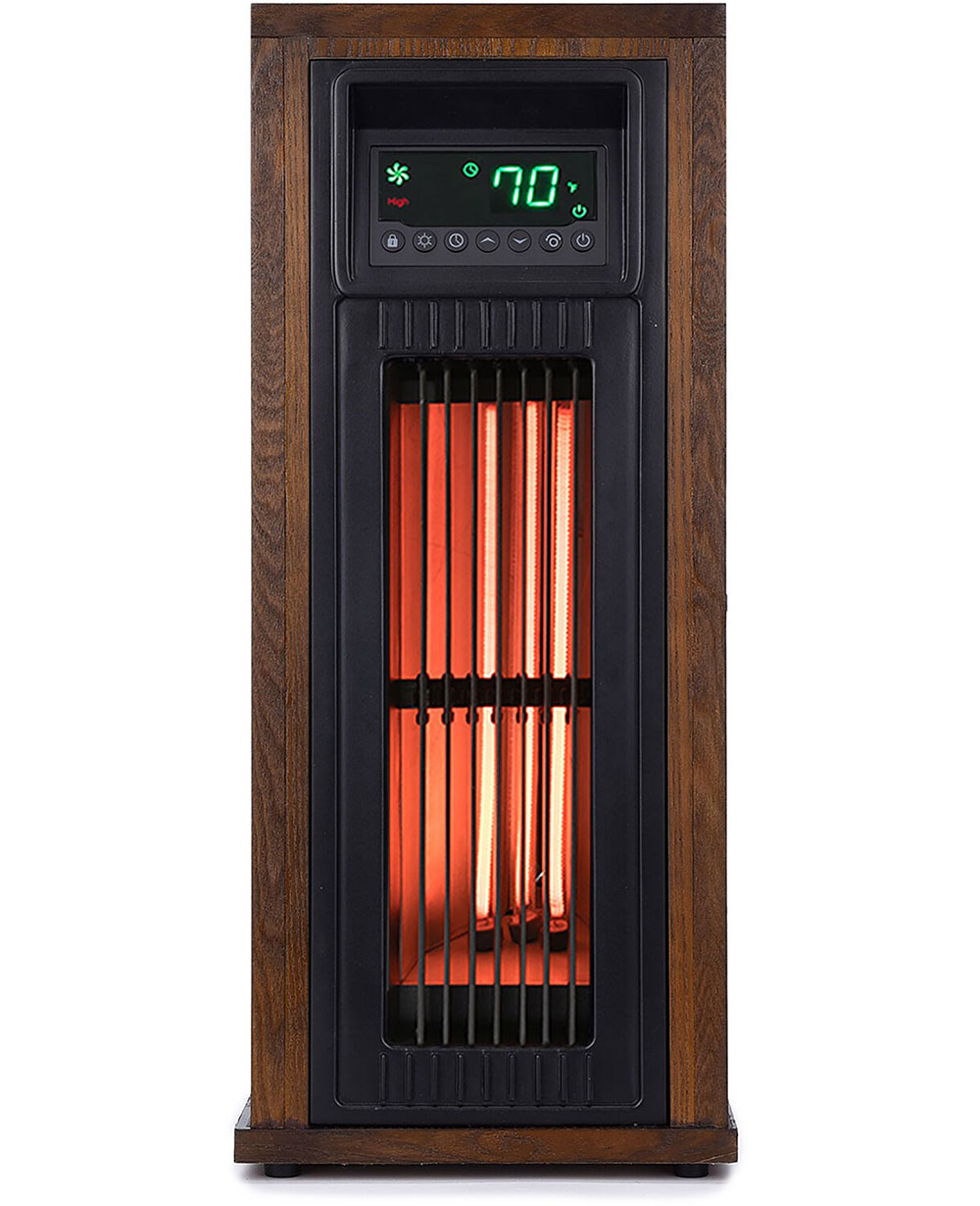 Front View of the LifeSmart 23" Infrared Wood Tower Heater With Oscillation