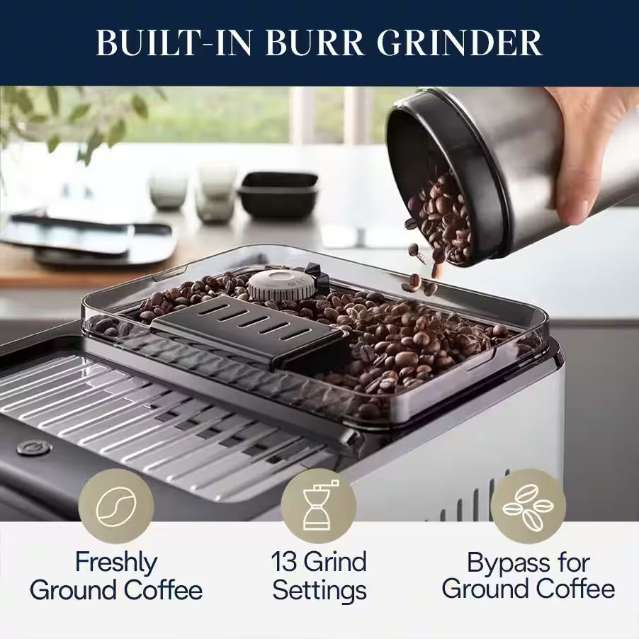 Informative View of DeLonghi Espresso Machine Grinder Feature