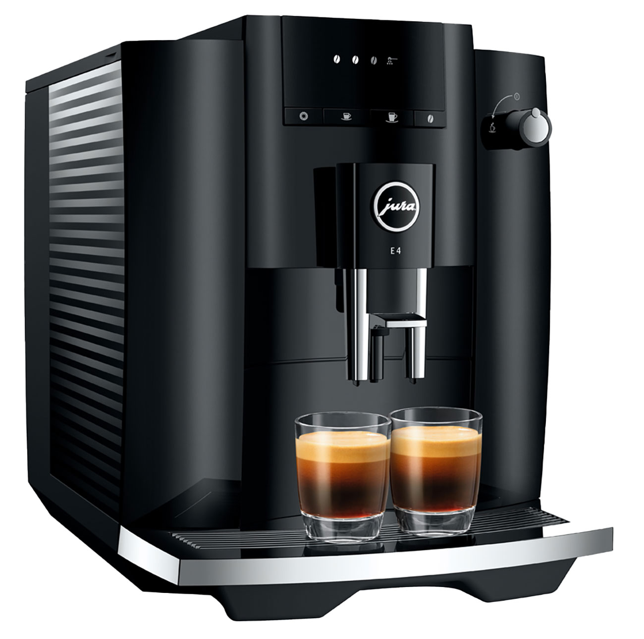 Angled Side View of Jura E4 Piano Black Coffee Machine - 15466