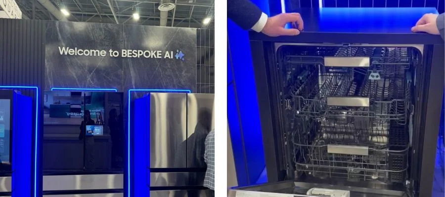 side-by-side photos of the Samsung KBIS booth