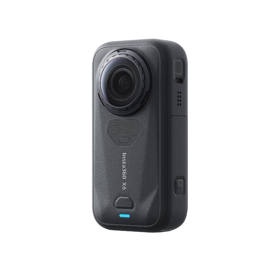 Covered Front Angled View Of The Insta360 X6 Action Camera In Black Finish