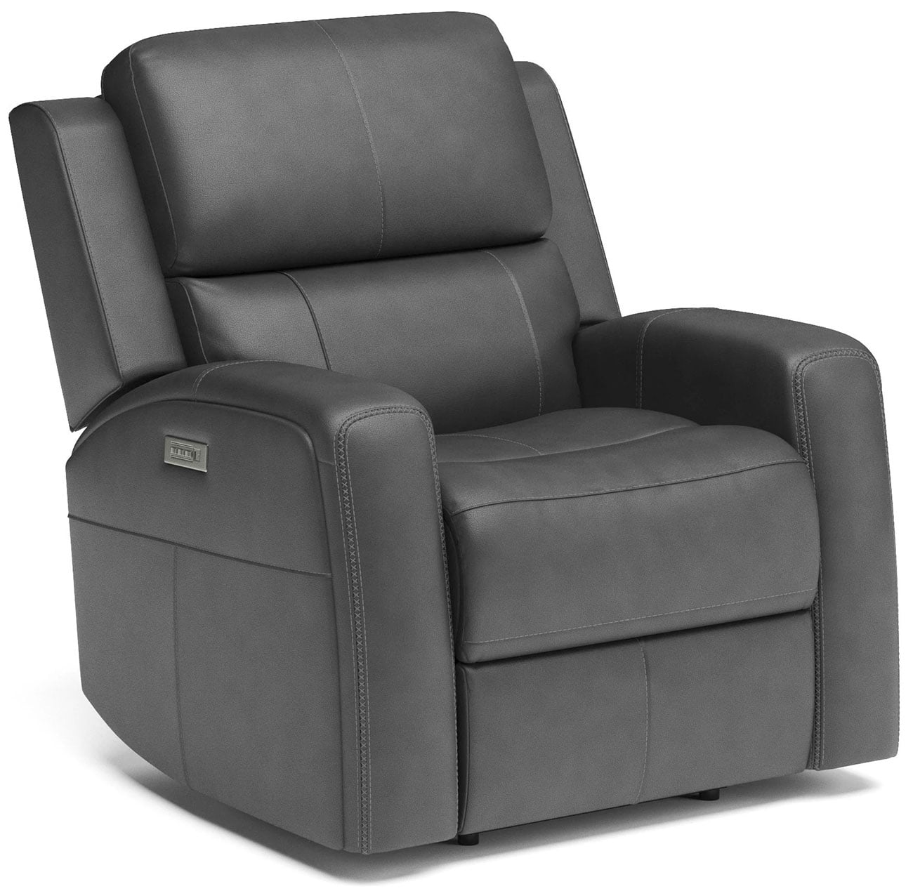 Flexsteel Linden Gray Leather Power Recliner with Power Headrest & Lumbar