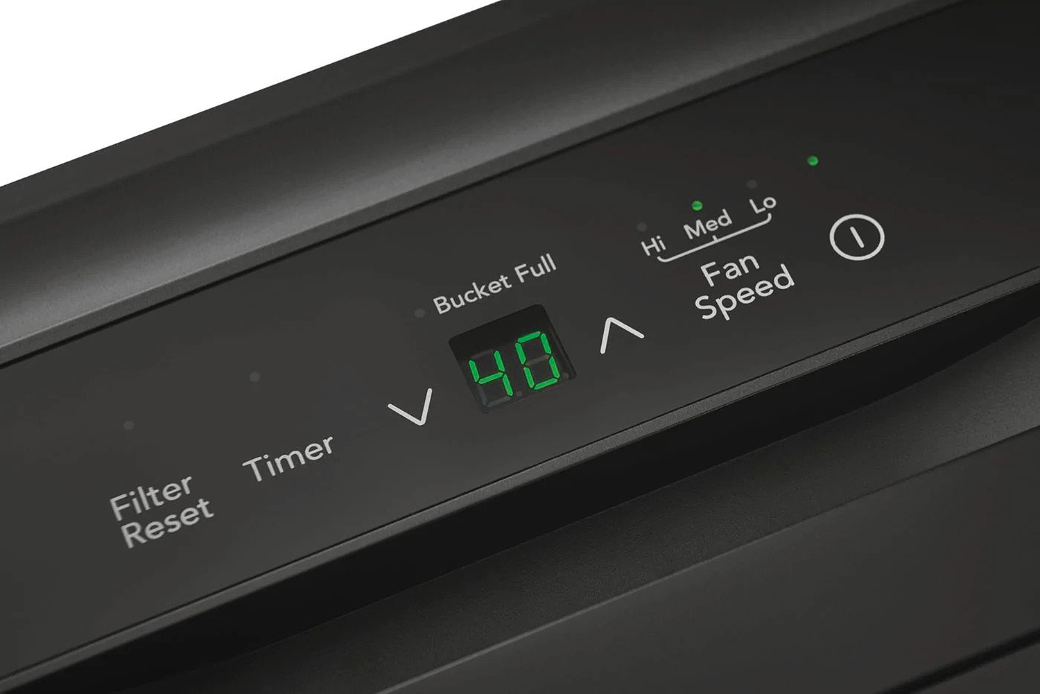 Close Up of Temperature Controls on a White 35 Pint Dehumidifier from Frigidaire