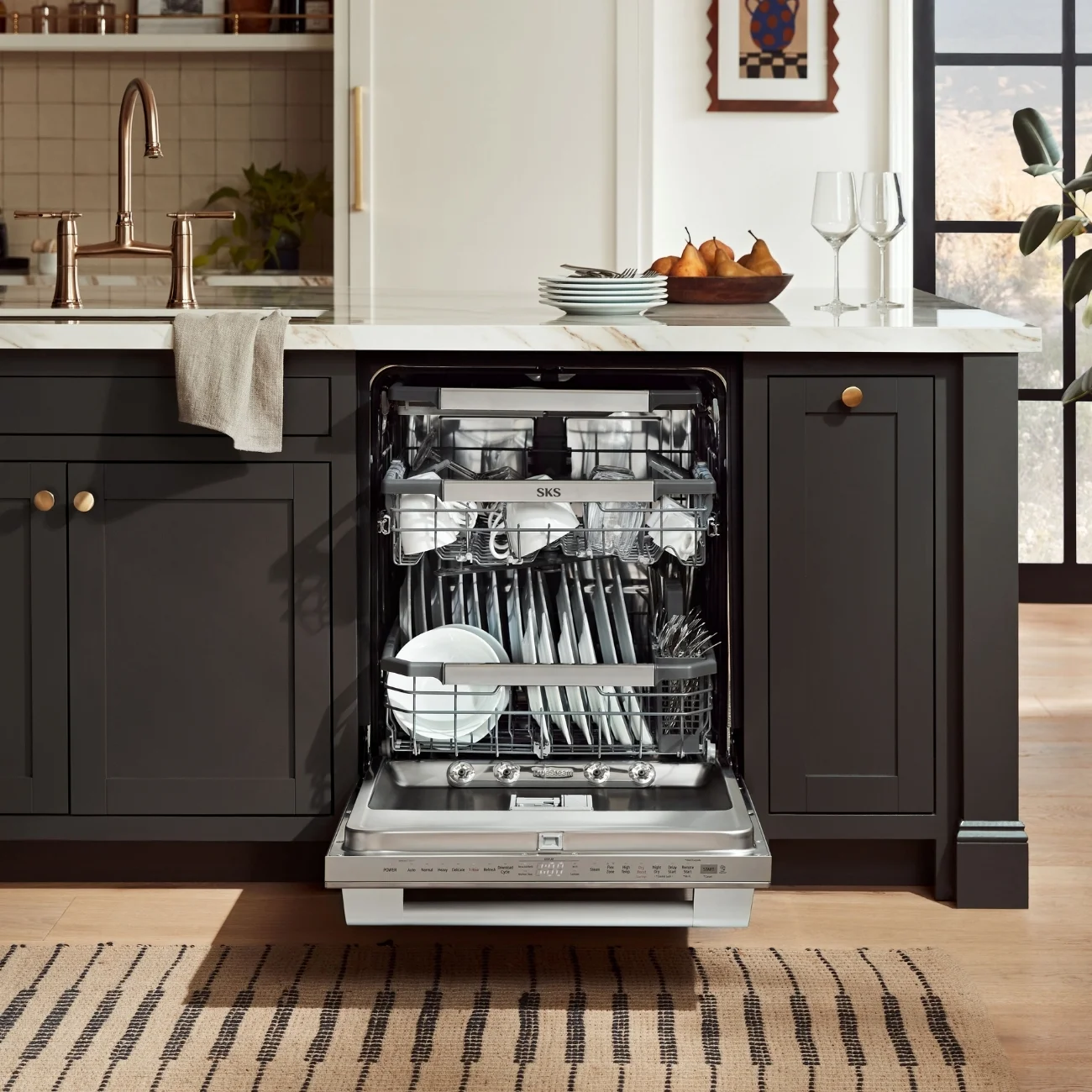 SKS built-in dishwasher open in a modern kitchen