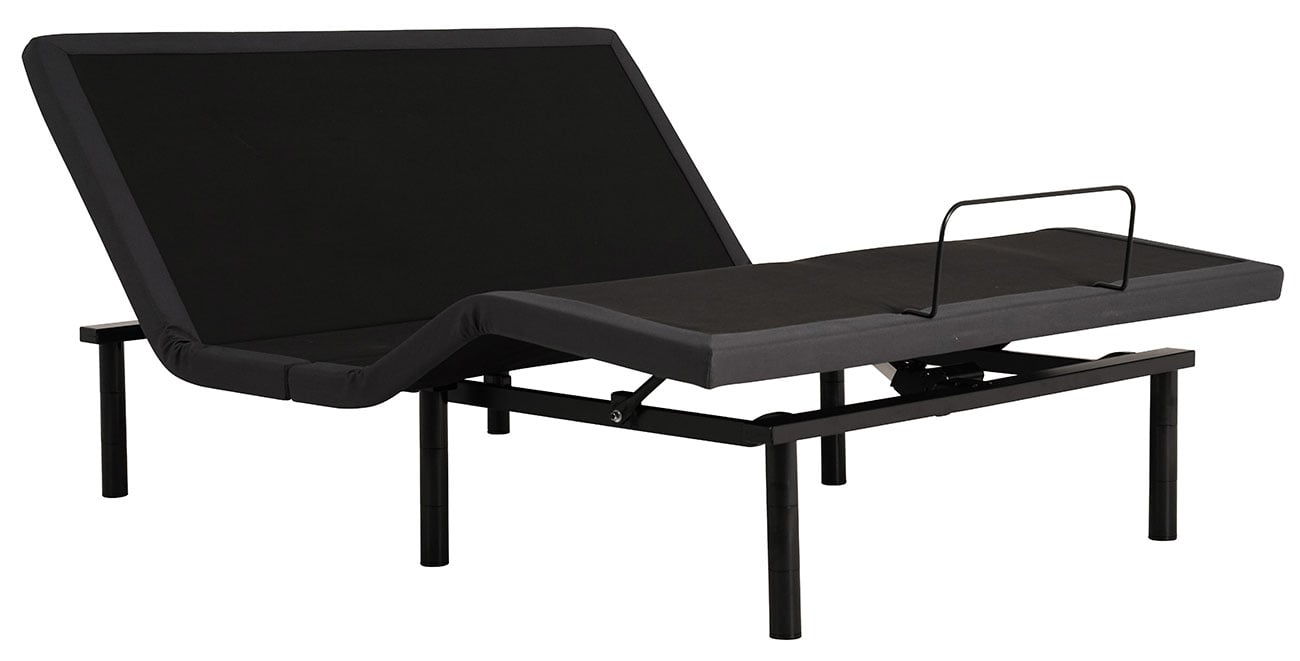 Angled view of Beautyrest baselogic Gold King Adjustable Base in adjusted position