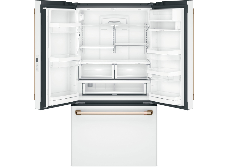 Cafe 23.1 Cu. Ft. Counter-Depth French-Door Refrigerator 36-Inch Wide in Matte White with Brushed Bronze Hardware - CWE23SP4MW2