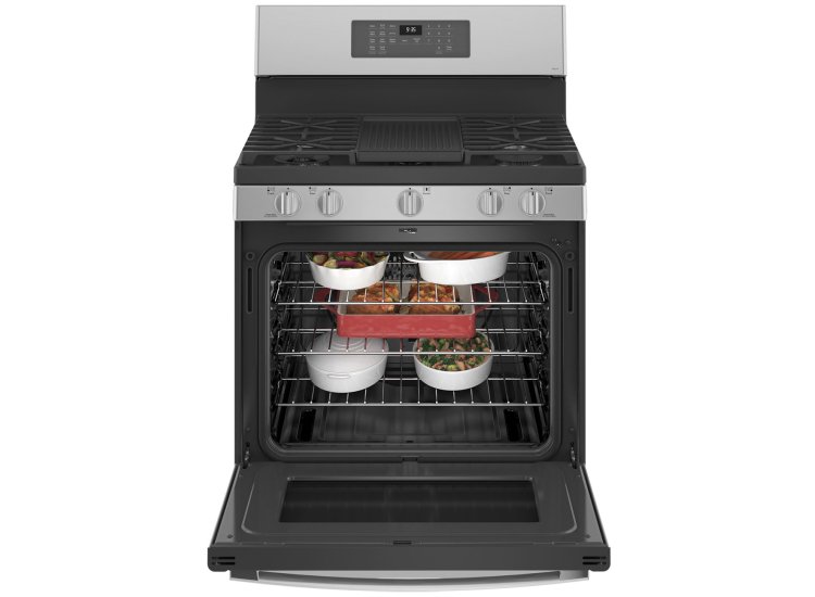 GE Profile 30 In. Fingerprint Resistant Stainless Steel Freestanding Self Clean Gas Range With No Preheat Air Fry - PGB935YPFS