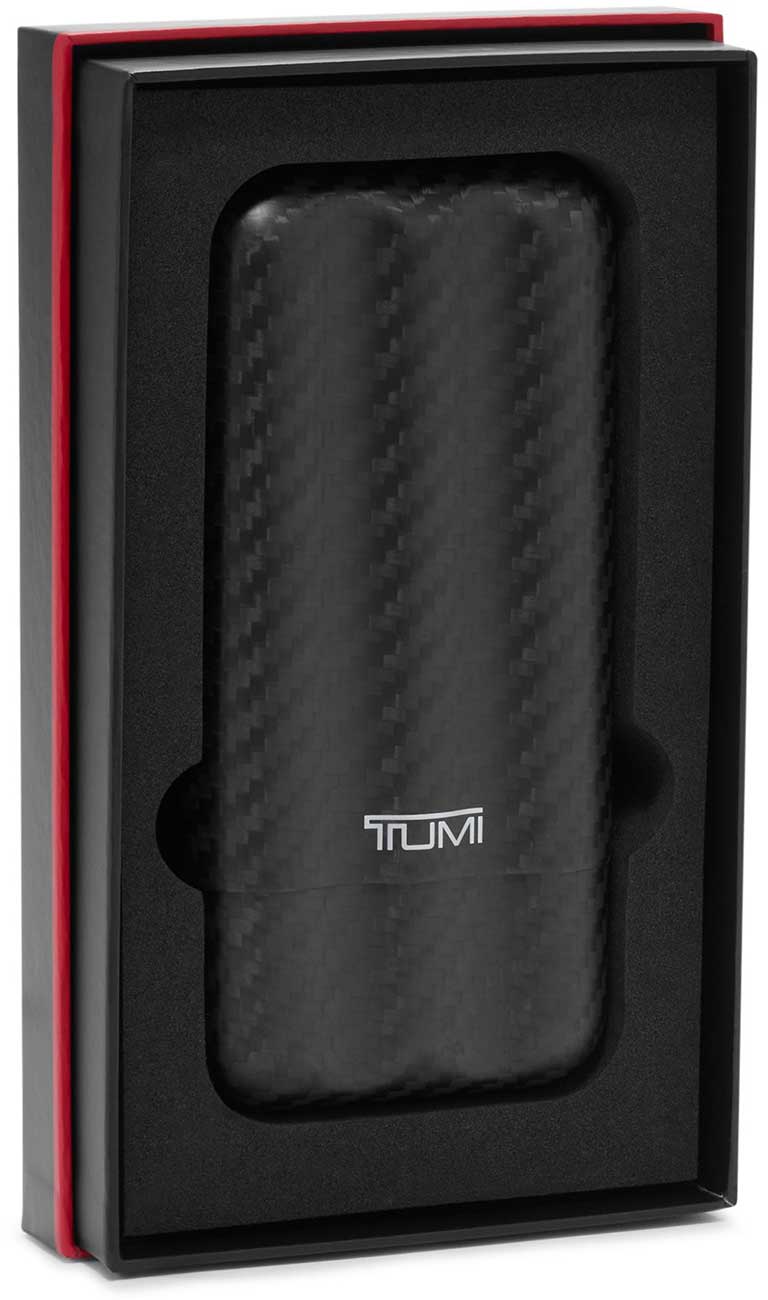 In box view of TUMI carbon cigar case