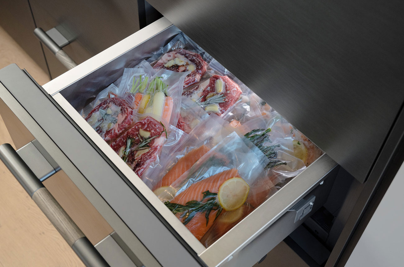 Open View of Freezer Drawer Open with Sous Vide