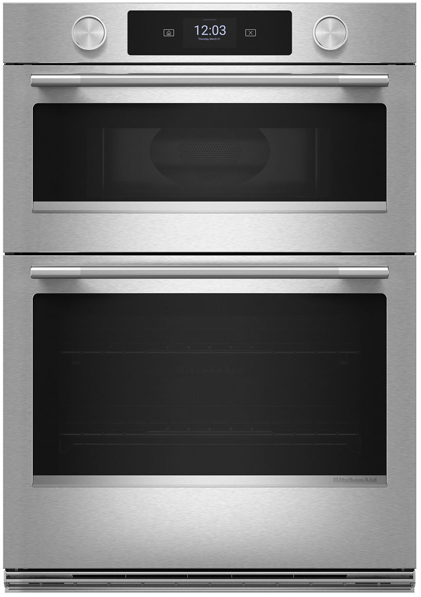 Main Front view of KitchenAid Combo Wall Oven in PrintShield Stainless
