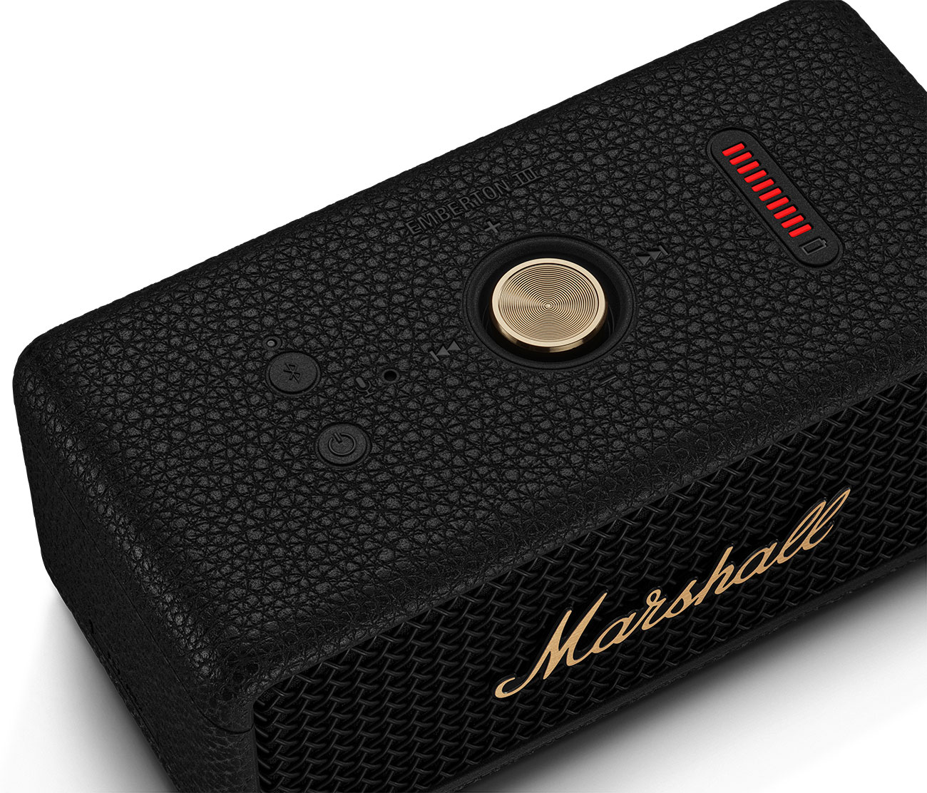 Close Top Angled View of Marshall Portable Bluetooth Speaker