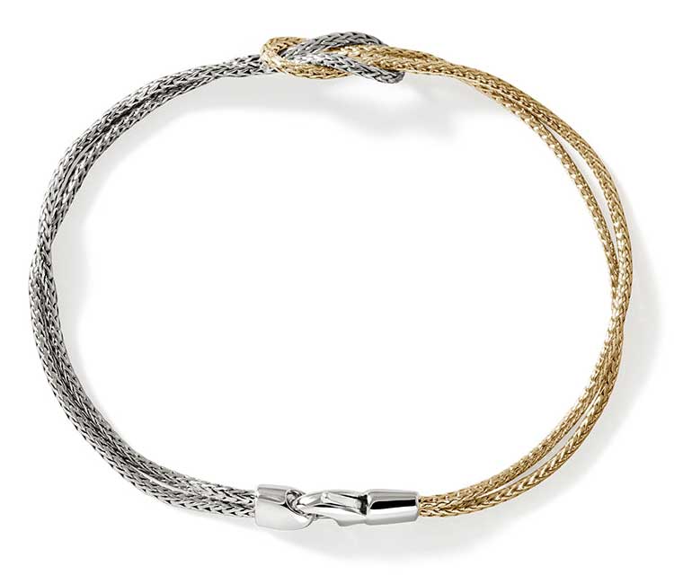  Top view of silver and gold knot chain bracelet