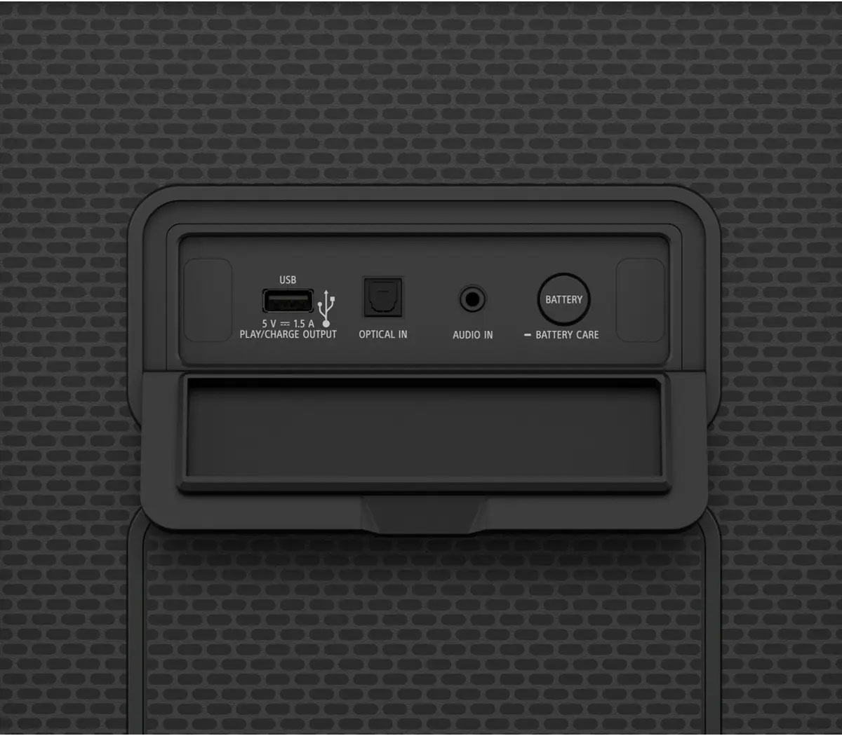 Rear View of Sony  Bluetooth Portable Speaker Ports 