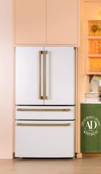 Tight centered shot on a cafe refrigerator