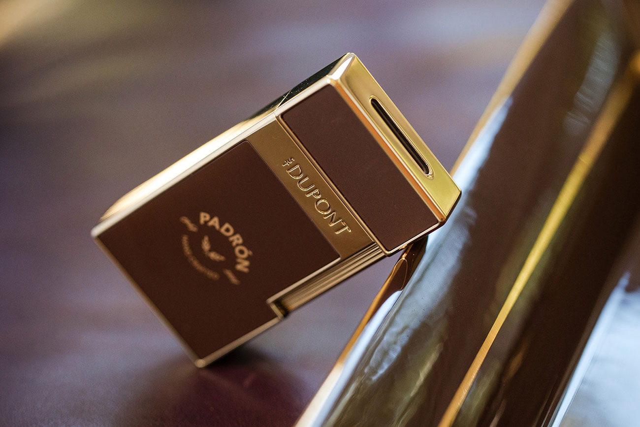 View of S.T. Dupont Padron Biggy Lighter leaning on angle