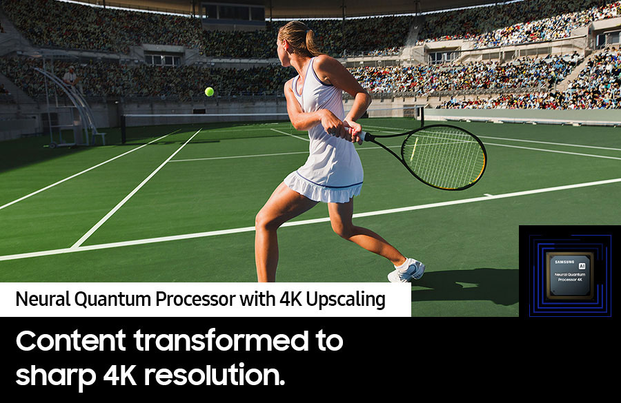 Samsung 77 Inch 4K OLED TV with a Woman Playing Tennis and an Explanation of Sharp 4K Screen Resolution

