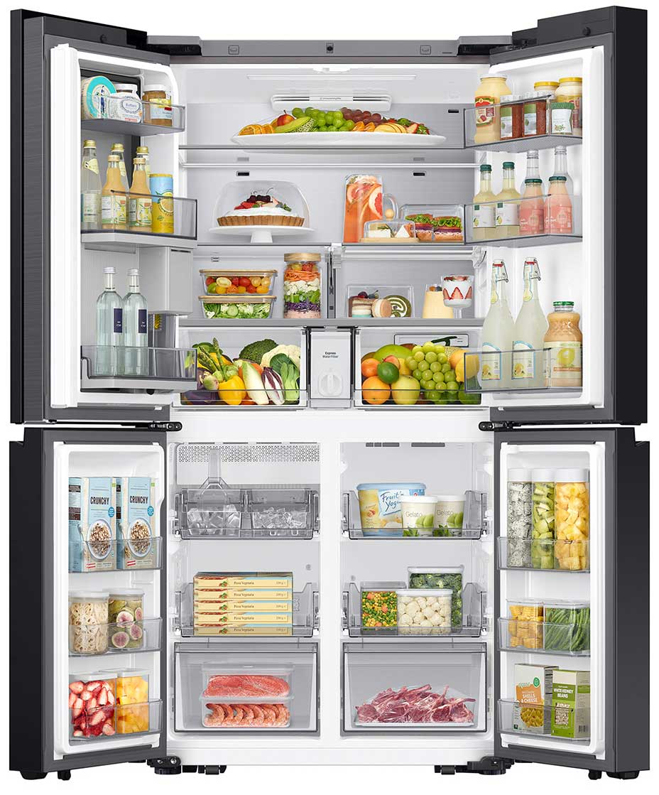 Open view of Samsung Bespoke Refrigerator with food