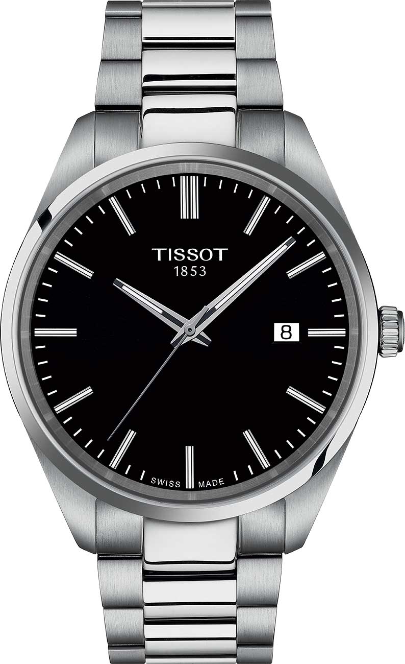 Front view of tissot black and grey watch