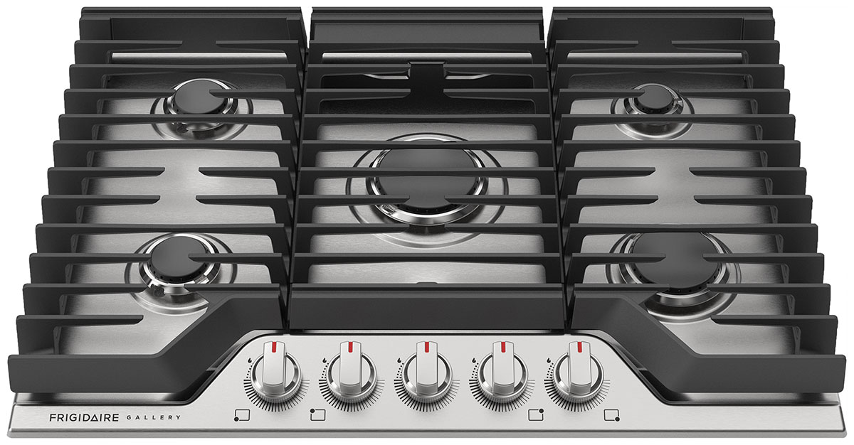 Slight top view of cooktop in Stainless Steel.