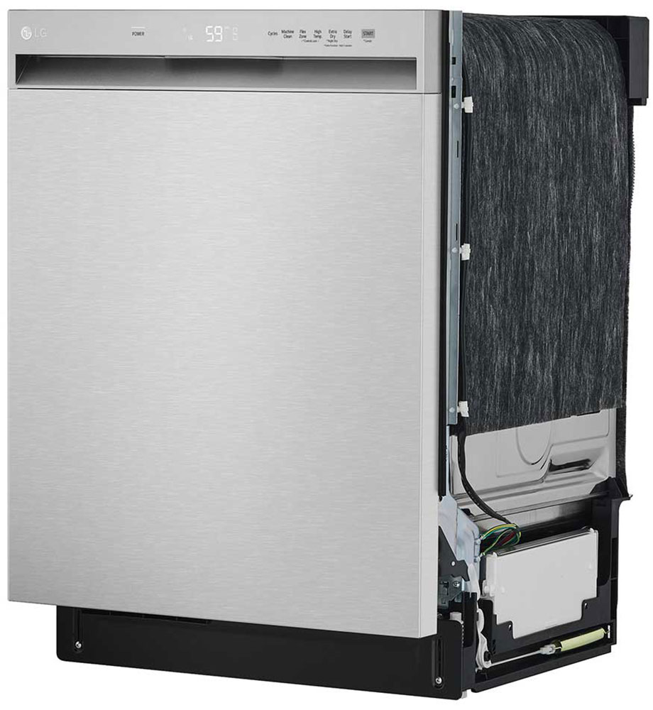 Right Side of an Uninstalled Stainless Steel LG Dishwasher