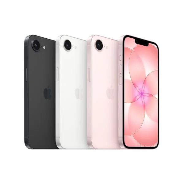 iPhone 17E color options in black, white and soft pink.