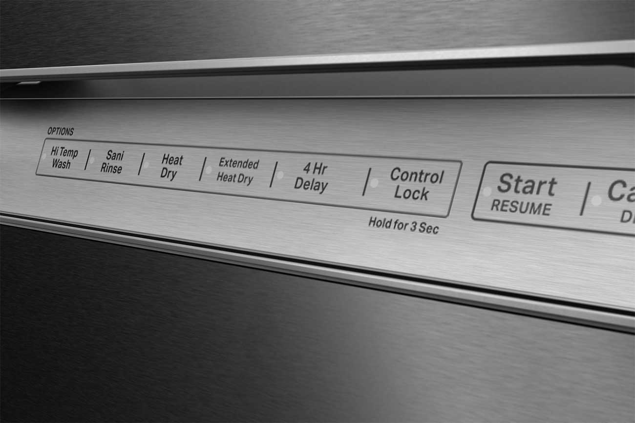 Door Top Controls for a 24 Inch Stainless Steel KitchenAid Dishwasher