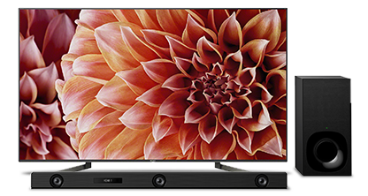 Bright flower picture on a flat screen TV with external speakers