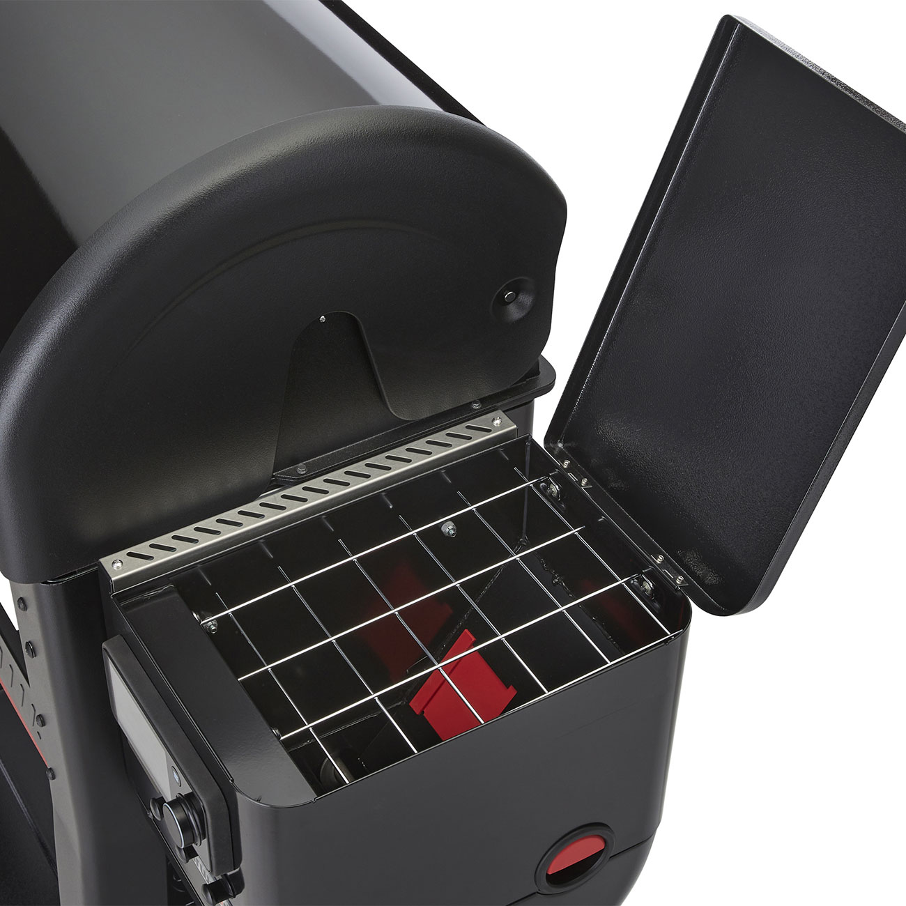 View of Weber Searwood 600 Pellet Grill Side Open