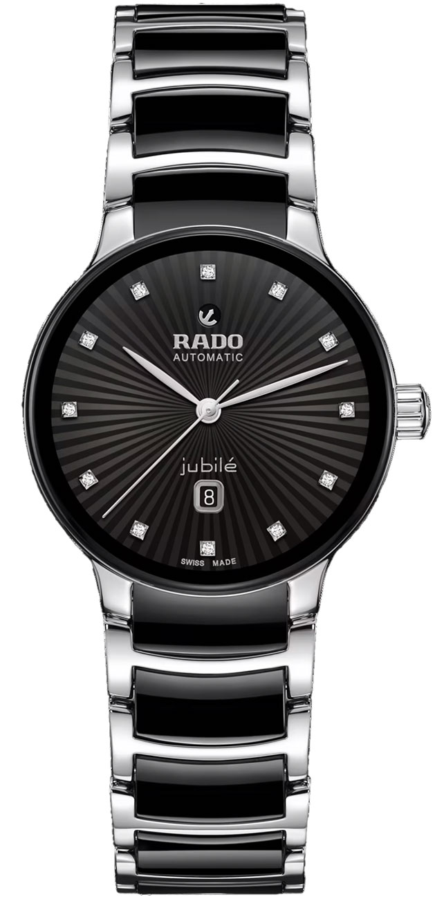 Rado Centrix Automatic Diamonds Watch 30mm with Black Dial and Two Tone Ceramic Bracelet - R30020742