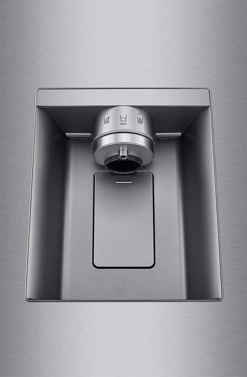 Dispenser view of LG French Door Refrigerator