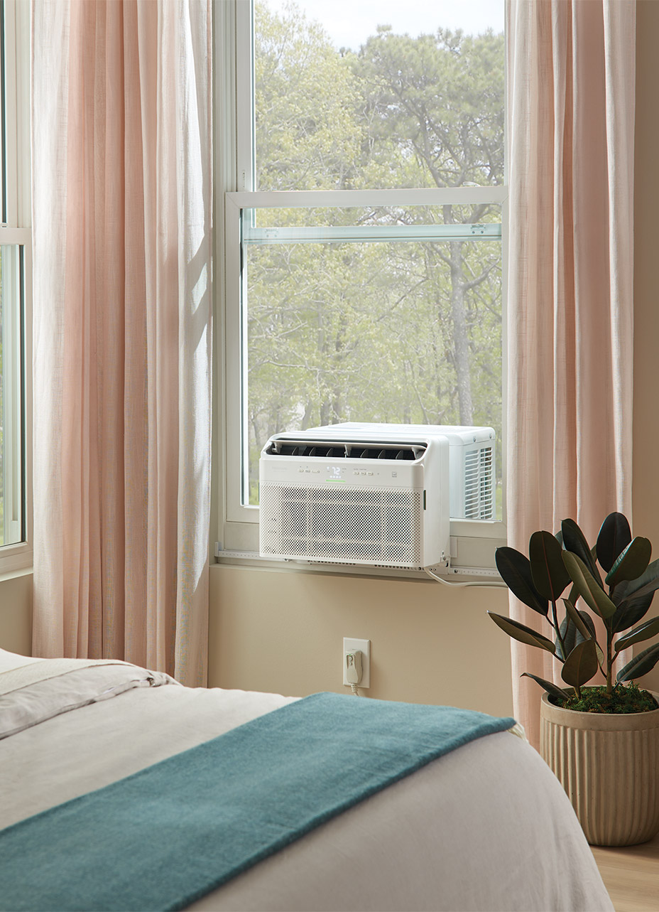 Close-up a frigidaire Gallery window air conditioner unit fitted to the widow