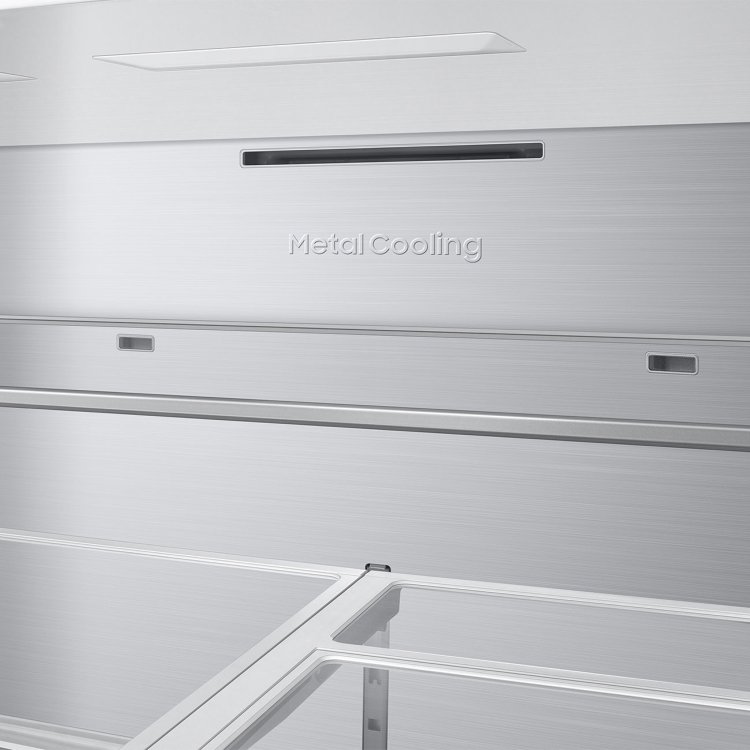 Large image of Samsung Bespoke 23 Cu. Ft. Counter Depth 4-Door French Door Refrigerator With AI Family Hub+ 36-Inch Wide in Stainless Steel - RF90F23EECRAA