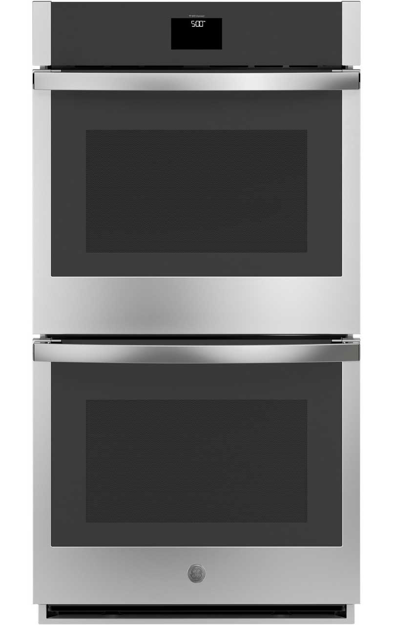 Front View of GE Double Wall Oven in Stainless Steel