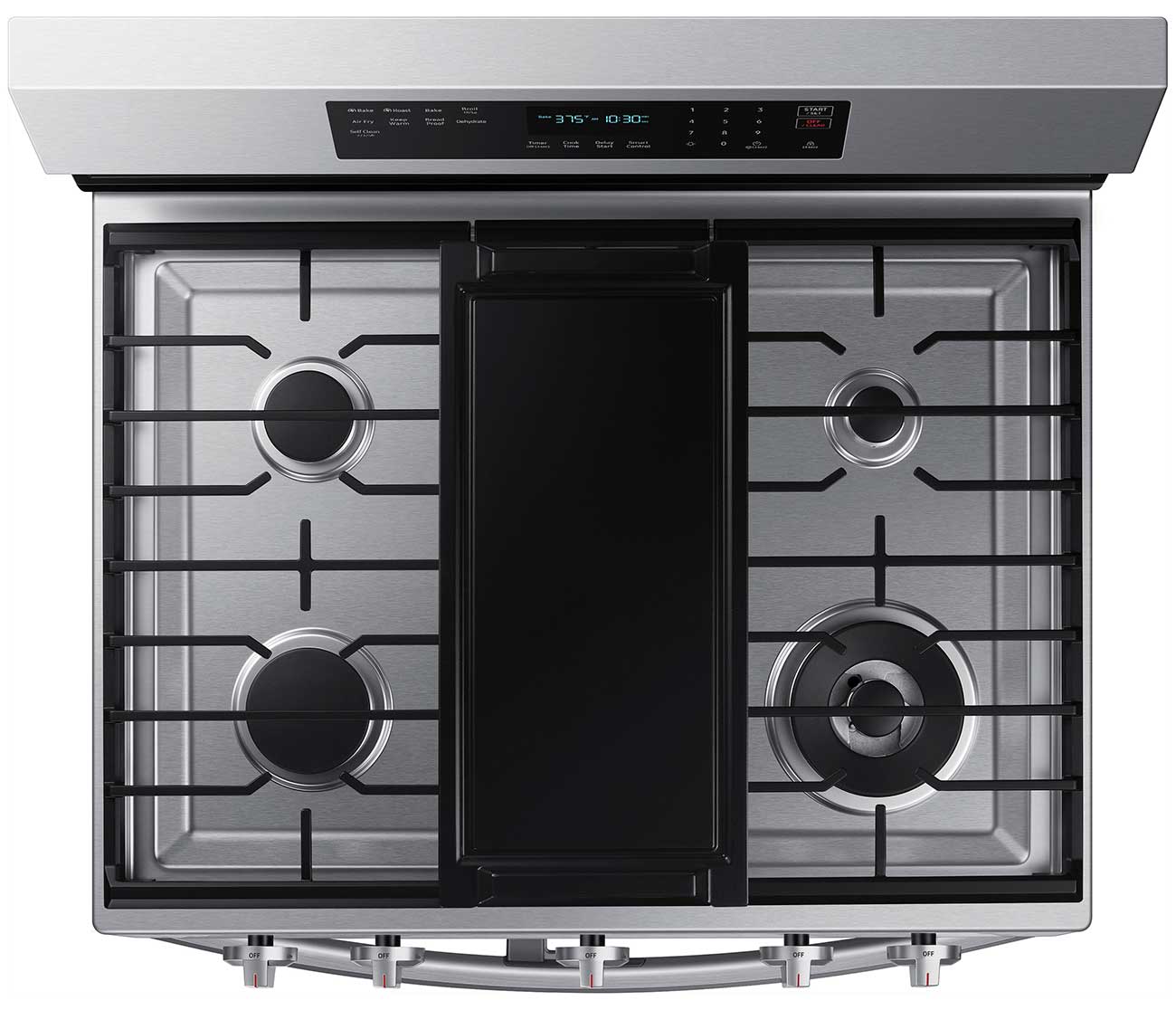 Top view of cooktop with griddle.