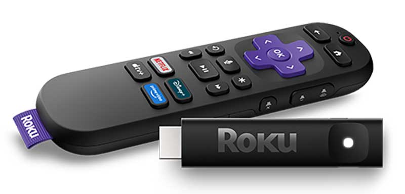 Front view of Roku Streaming Stick HD & Remote