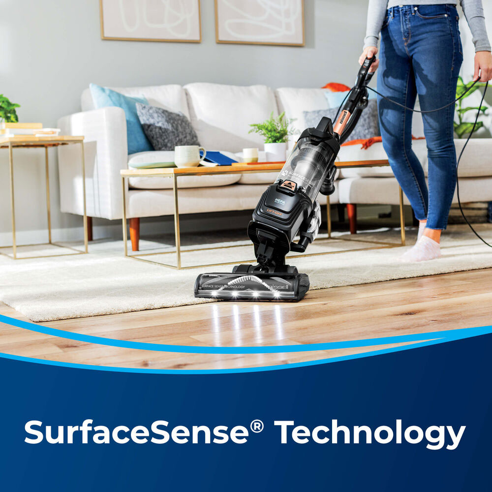 Lifestyle image of Bissel SurfaceSense Allergen Pet Lift-Off SurfaceSense technology