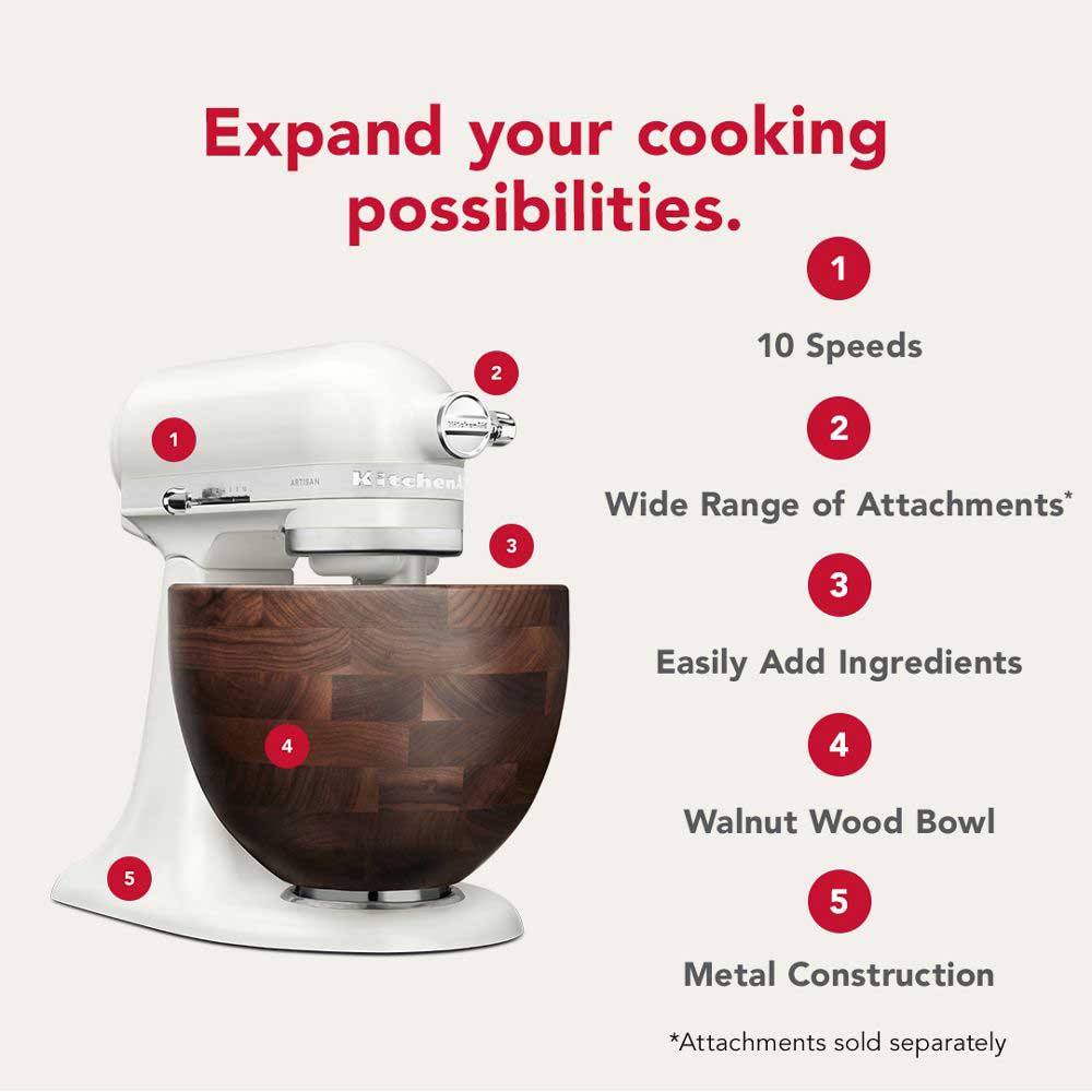 Artisan 5 Qt. Stand Mixer with Walnut Wood Bowl Features Detail
