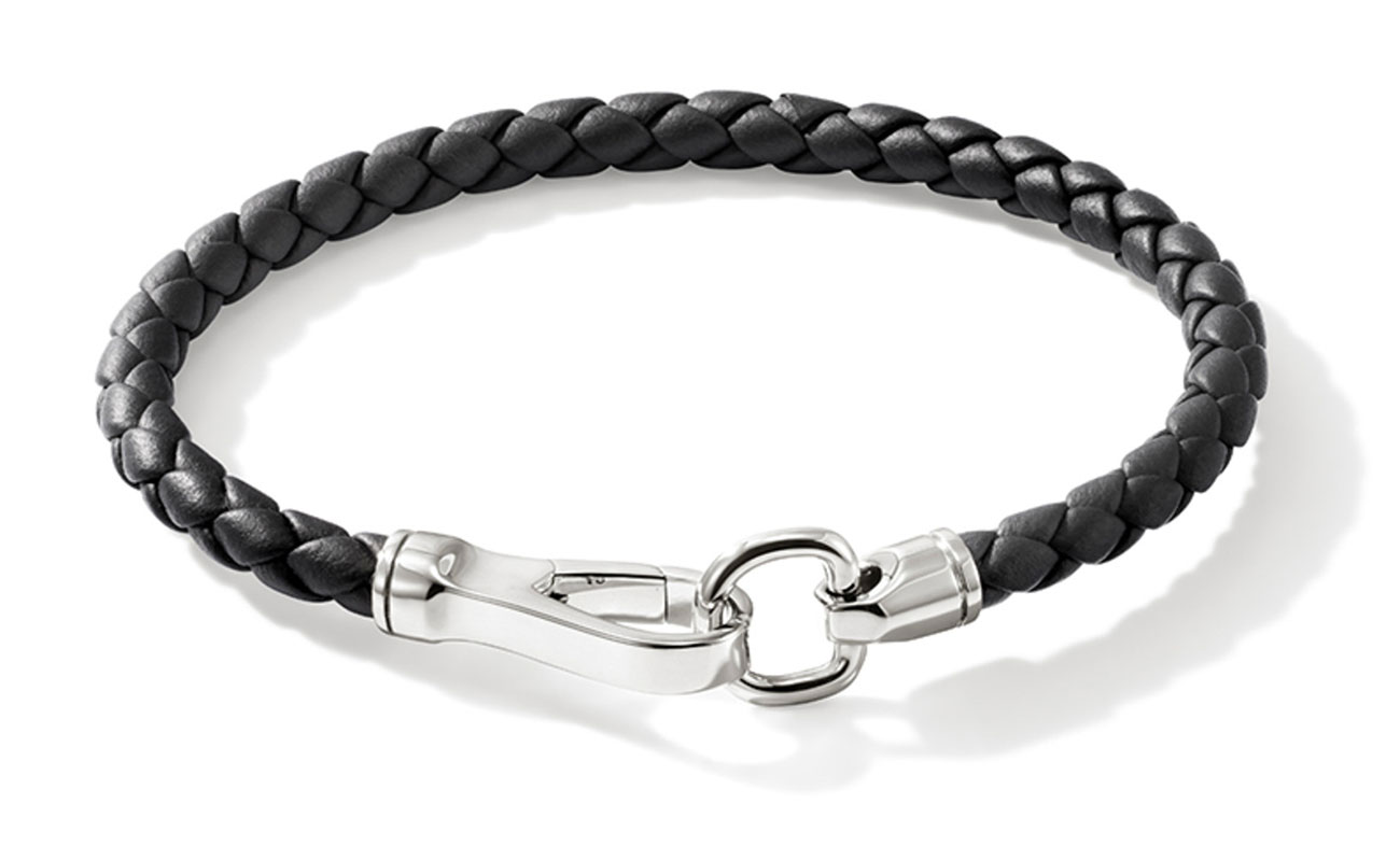 John Hardy Hook Clasp Bracelet, 5mm - Size Large - in Sterling Silver and Black Leather - BU901250BLXUL